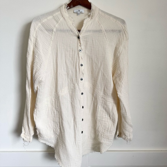 Urban Daizy Gauze Oversized Lightweight Beach Coverup Button up shirt Cream Sz L - Picture 2 of 10
